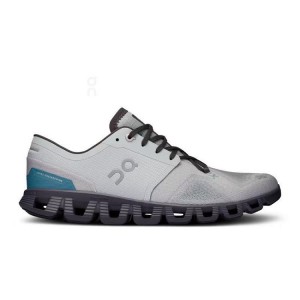 Grey / Blue Men On Cloud X 3 Road Running Shoes | ZA_ON8960