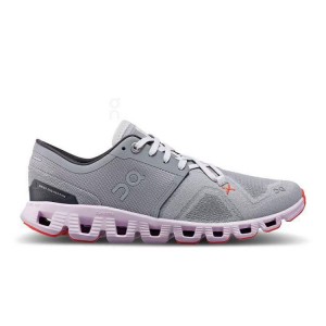 Grey / Purple Women On Cloud X 3 Road Running Shoes | ZA_ON9144